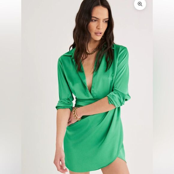 Rumer The Label Allegra Shirt Dress in Green Mini with collar S - Picture 3 of 14